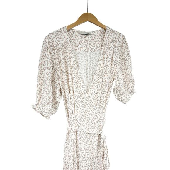 Angel Maternity Cream Pink Floral Wrap Maxi Dress Minimalist Womens Large - Picture 3 of 8